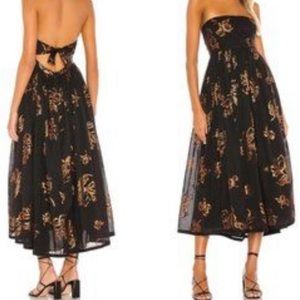 Free People black and gold floral strapless dress